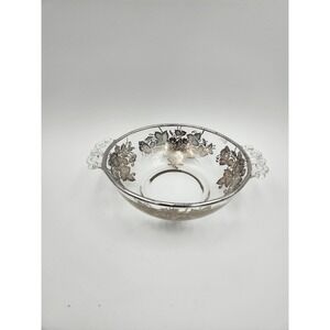 Vtg clear glass mayo bowl with handles silver overlay